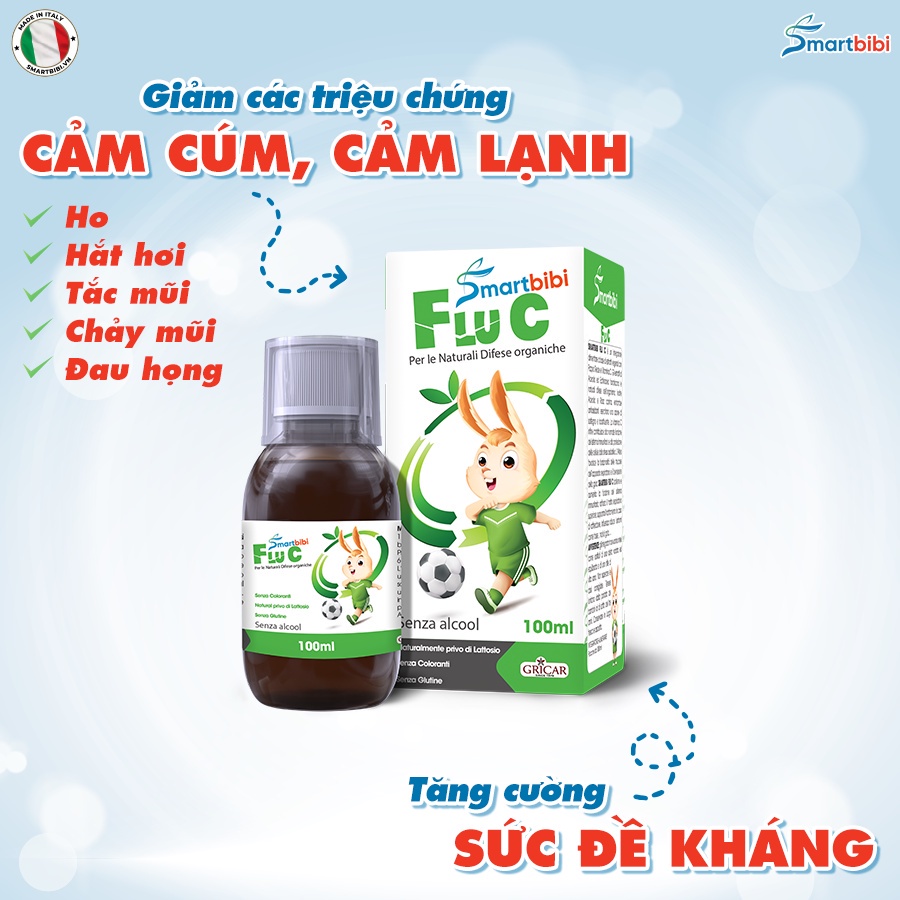 Smartbibi Flu C tăng đề kháng đường hô hấp, hỗ trợ cảm cúm cho bé