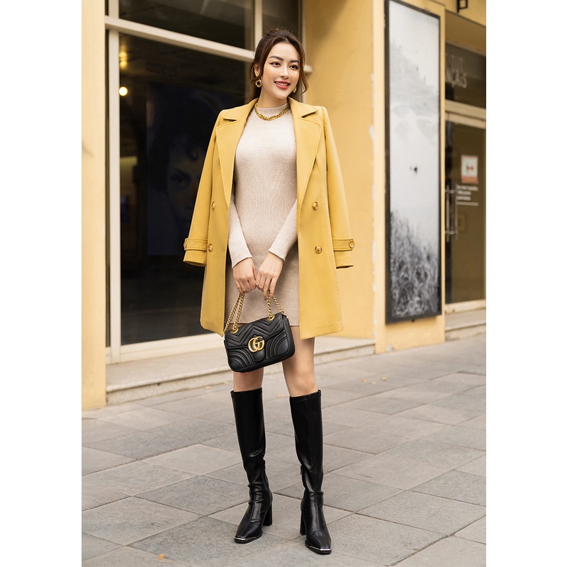 Áo khoác mangto phối đai màu vàng LOZA - LK101012
