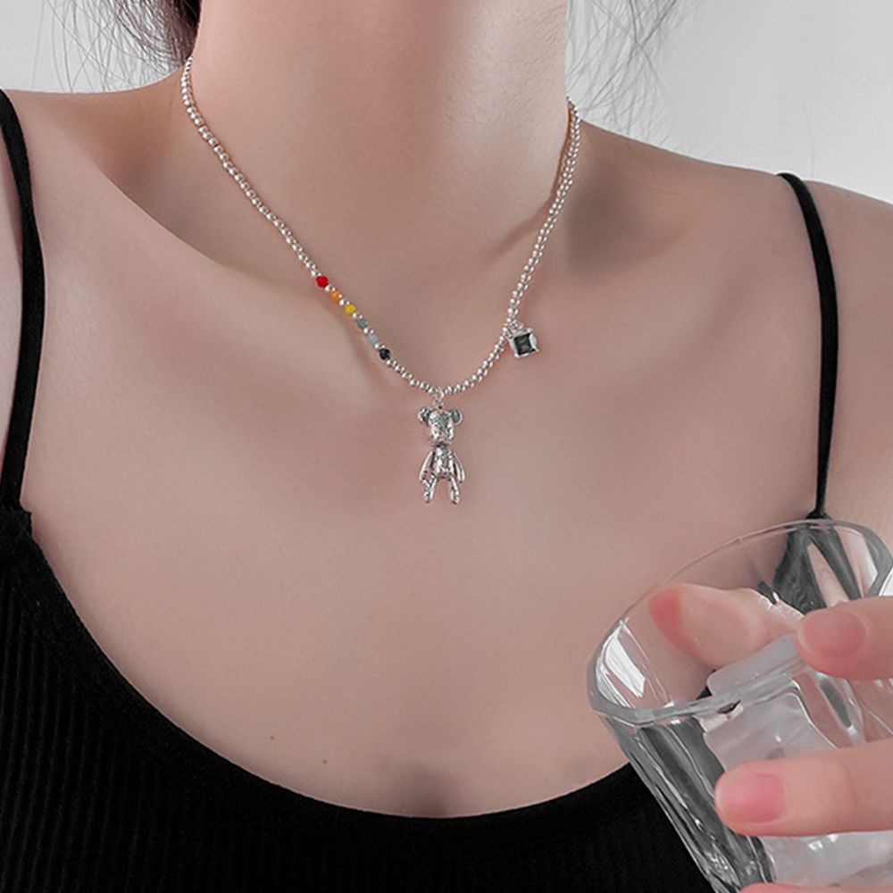 Vòng cổ bằng thép titan mặt hình gấu hoạt hình phong cách Hàn Quốc thời trang cho nữ