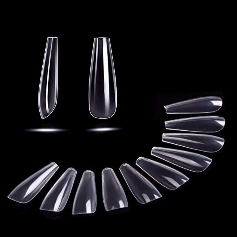 Bộ 500 Móng Tay Giả Acrylic 10 Kích Cỡ Khác Nhau Màu Trắng Trong Suốt Dạng Nhấn Làm Móng Giả