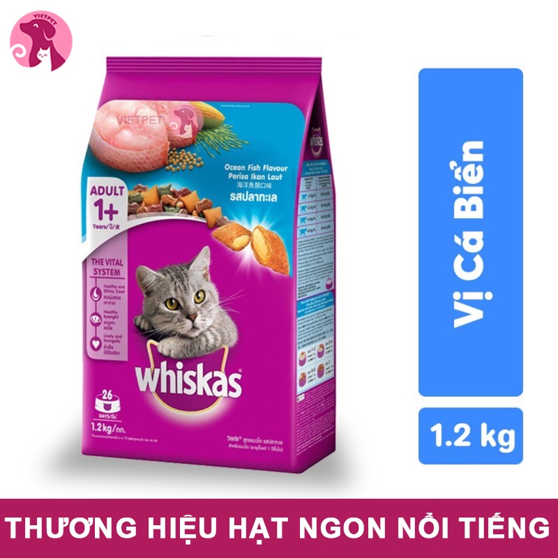 WHISKAS - Thức ăn cho mèo lớn dạng hạt (Full vị) (Cá biển/ Cá ngừ/ Cá thu) (1.2kg)
