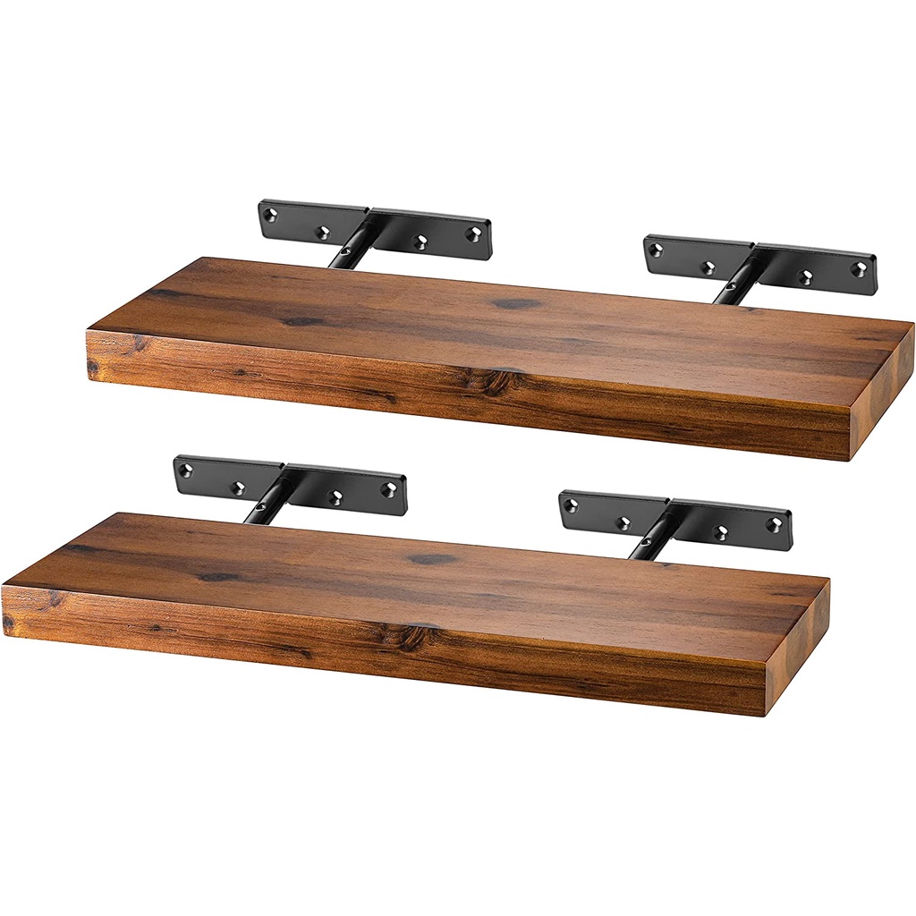 Combo 2 kệ gỗ treo tường trang trí 43cm, kèm chốt âm tường, phụ kiện vít tắc kê - Màu nâu và trắng