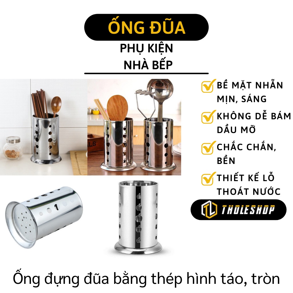 Ống Đũa - Ống Đựng Muỗng, Đũa Bằng Thép Không Gỉ Có Lỗ Thoát Nước, Dễ Vệ Sinh 10095