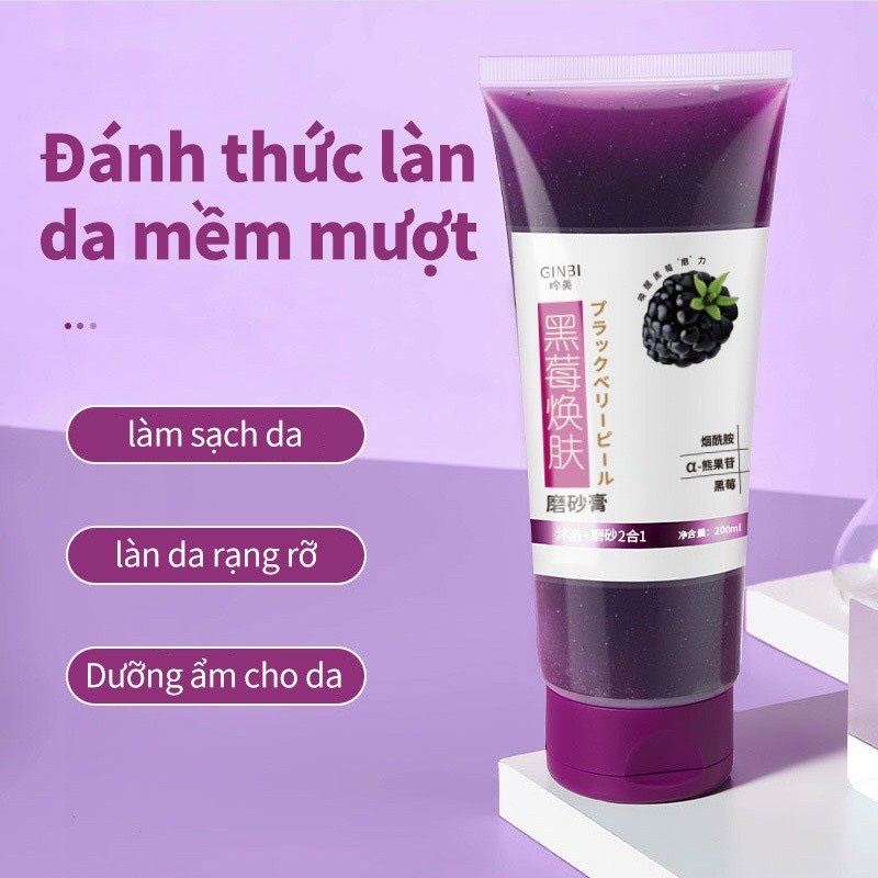 Gel tẩy tế bào chết toàn thân Mâm Xôi Đen, kem tẩy da chết Chiết Xuất Mâm Xôi Đen Dưỡng Trắng Da An Toàn, Hiệu Quả Lylya