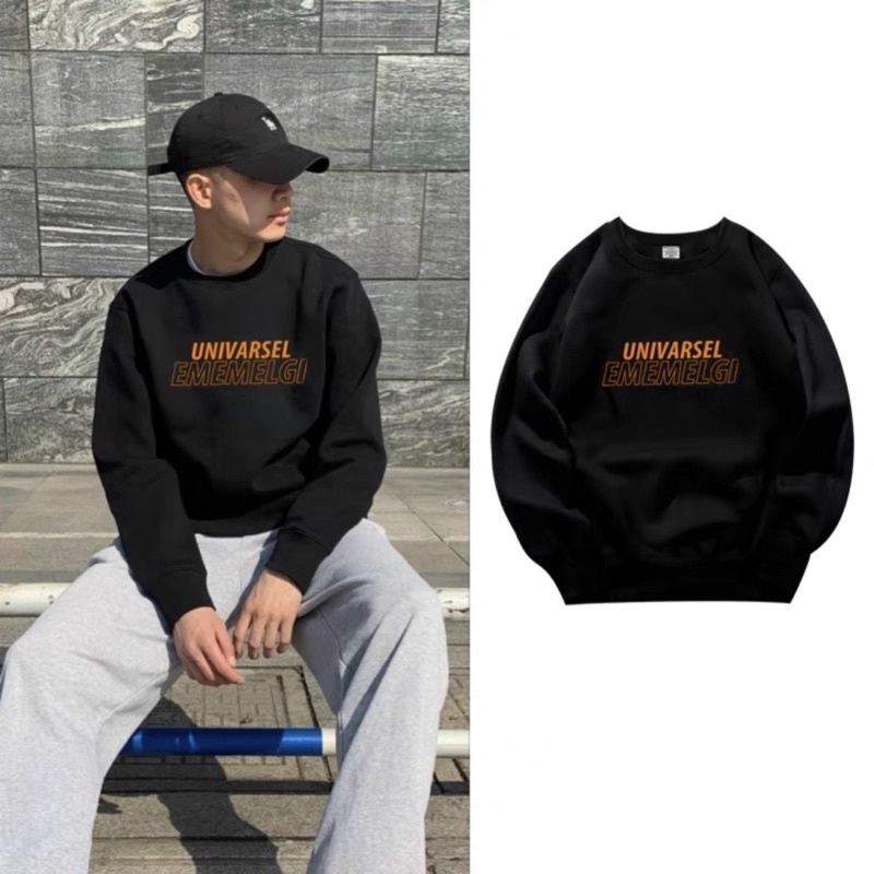 Áo nỉ nam nữ tay dài cổ tròn - thu đông phối đen trăng in chữ form dáng chuẩn chất nỉ dầy min | BigBuy360 - bigbuy360.vn