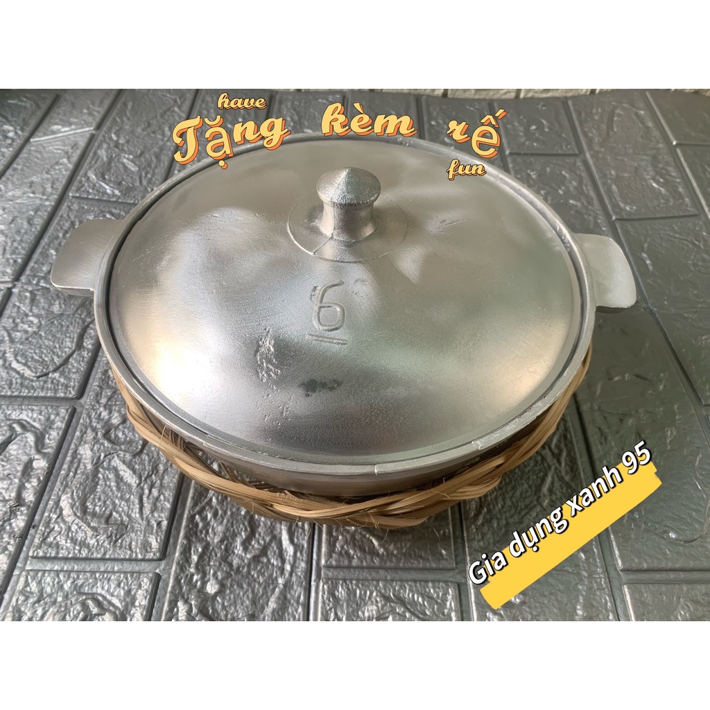 nồi gang tộ đúc số 6 : 25cm ( Tặng Kèm Rế )