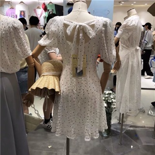 (Order) Váy trắng chấm bi thắt nơ gáy