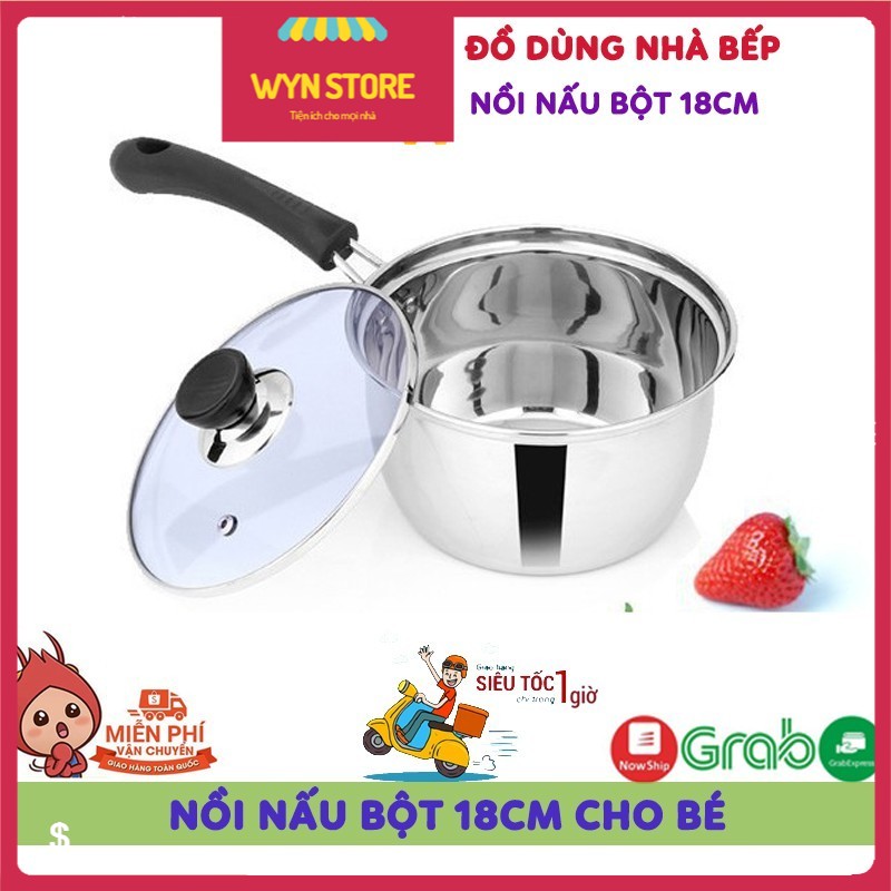 💝𝐅𝐑𝐄𝐄 𝐒𝐇𝐈𝐏💝 Nồi Nấu Bột, Nấu Cháo Đồ Ăn Dặm Cho Bé Inox 304 Size 18Cm Dày Dặn, Cao Cấp