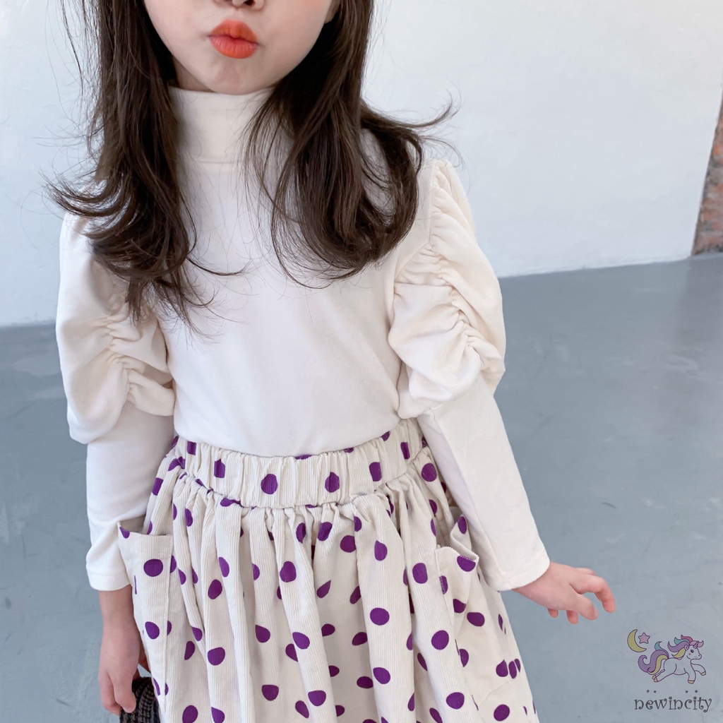 Áo sơ mi cổ cao tay phồng màu sắc trơn phong cách Hàn Quốc cho bé gái chất lượng cao