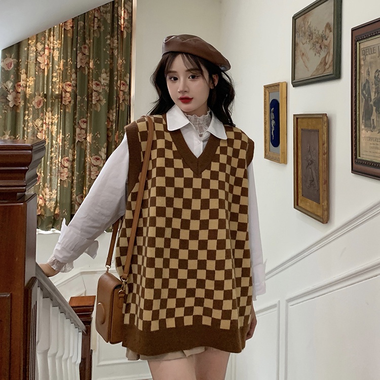 Áo Sweater Dệt Kim Kẻ Sọc Caro Trẻ Trung Thời Trang Xuân Thu Phong Cách Nhật Bản Cho Nữ