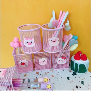 Giỏ Đựng Bút Lưới Sắt Hồng Siêu Dễ Thương