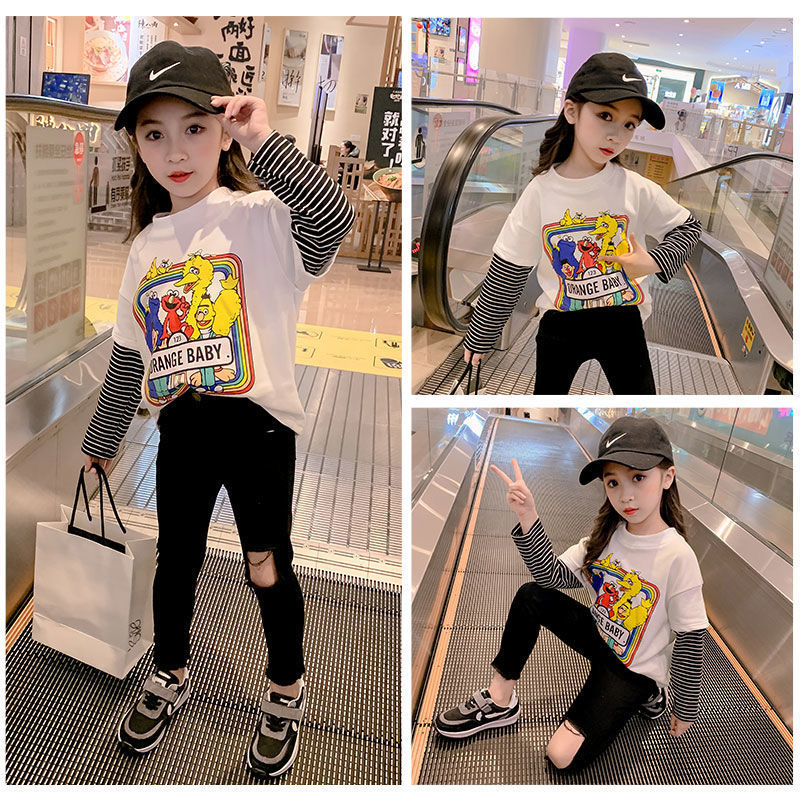Áo thun tay dài giả hai lớp thời trang Hàn Quốc 2020 cho bé gái