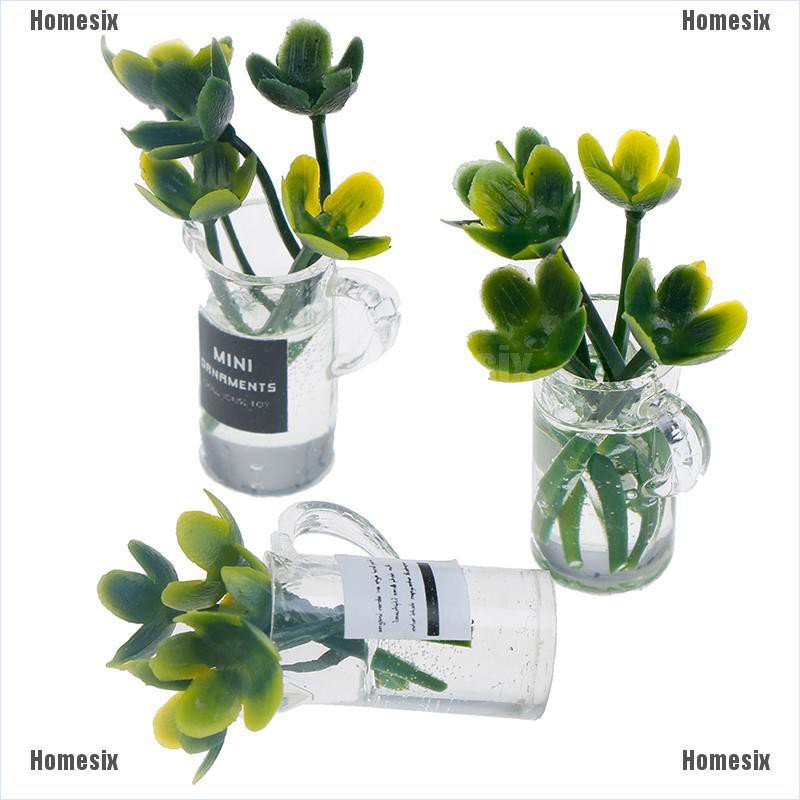 [HoMSI] 3pcs Dollhouse Miniature 1:12 Pot DIY Kitchen Decora transparent Potted plant SUU