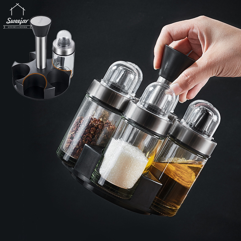 Bộ 6 Chai Đựng Gia Vị Với Đế Xoay 360° SWEEJAR Dành Cho Gia Vị Dạng Bột Và Dầu