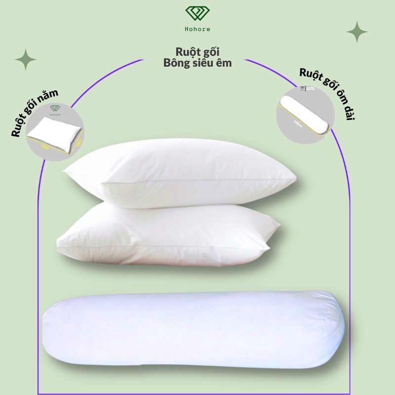 Ruột gối nằm 40x60 / 50x70, gối ôm dài 35x100Lôlng vũ nhân tạo bông micropolyester kháng khuẩn nằm siêu êm