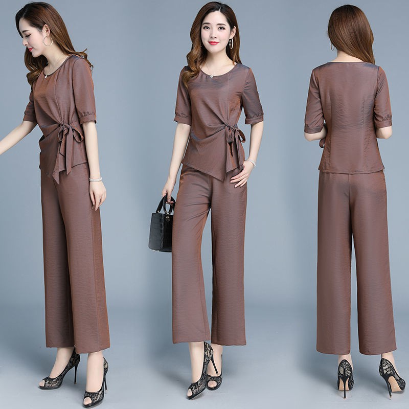 bộ đồ trung niên▪✟One-piece / suit nữ thời trang mùa hè 2020 phiên bản mới của Hàn Quốc quần ống rộng cỡ lớn hàng