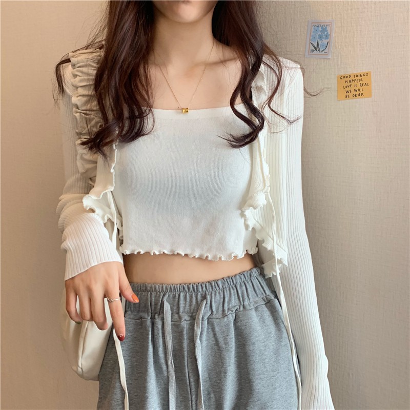 Áo kiểu Lửng nữ Croptop Dài tay Ngọt ngào Ulzzang Hàn Quốc Áo nữ kiểu Cộc Croptop Tay dài Ngọt ngào Thời trang