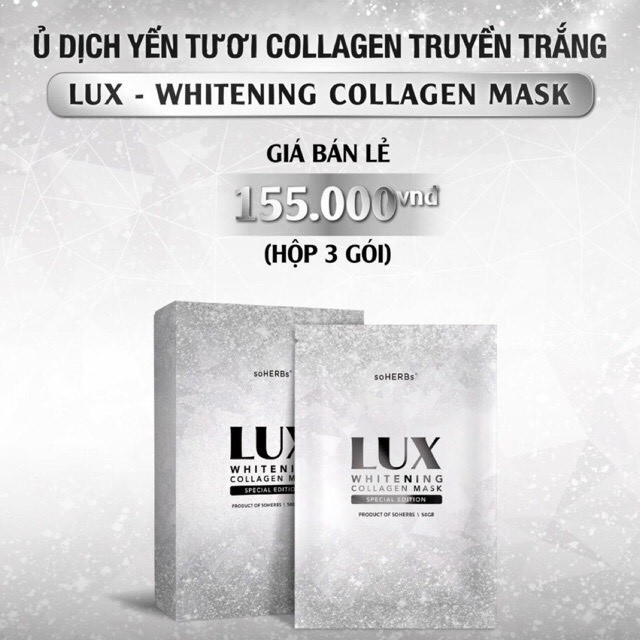 Ủ Dịch Yến Tươi Collagen Soherbs - Ủ Trắng Lux Siêu Trắng 1 hộp 3 gói