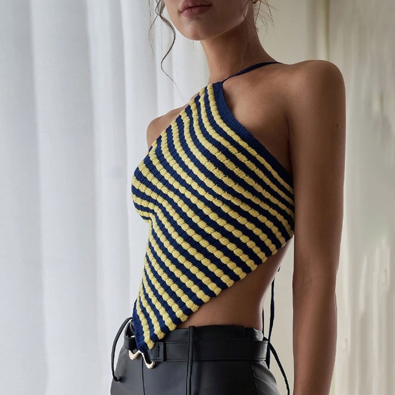 Áo Dệt Kim Hai Dây Họa Tiết Kẻ Sọc Thời Trang Cho Nữ