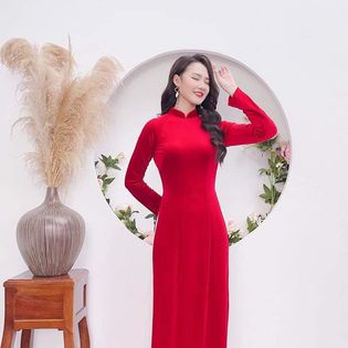 Áo Dài Nhung Đỏ Truyền Thống May Sẵn Chất Vải Cao Cấp Sang Trọng