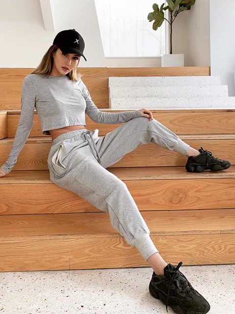 Quần jogger nữ chất thun cotton dày co giãn,có túi 2 bên-hàng xuất khẩu