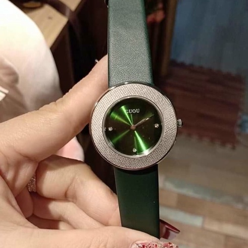 Đồng hồ nữ dây da Guou chính hãng viền trơn mặt tròn 6013