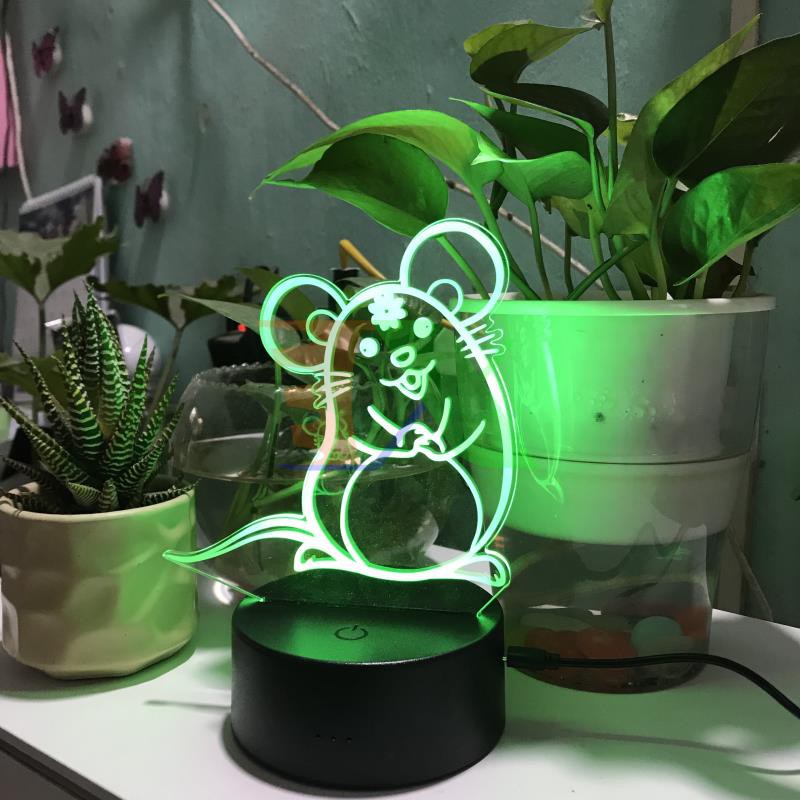Đèn ngủ, đèn trang trí Led 3D, Đèn ngủ 7 màu mini hình Con Chuột