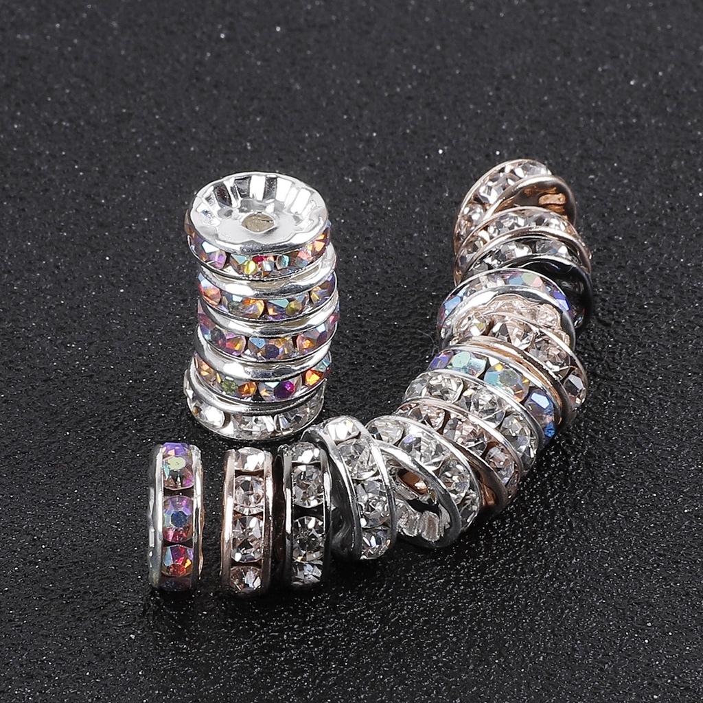 Set 50 hạt xỏ kiểu vòng tròn đính đá tùy chọn màu sắc để làm trang sức/ vòng tay DIY