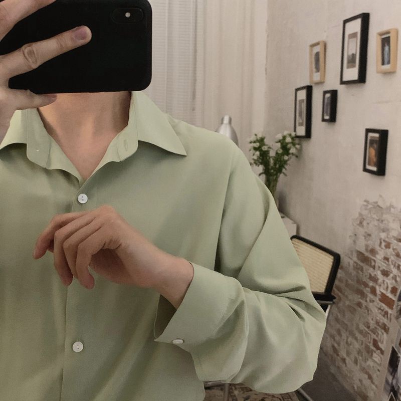 Áo sơ mi dáng rộng màu trơn đơn giản thời trang Hàn Quốc sang trọng cho nam