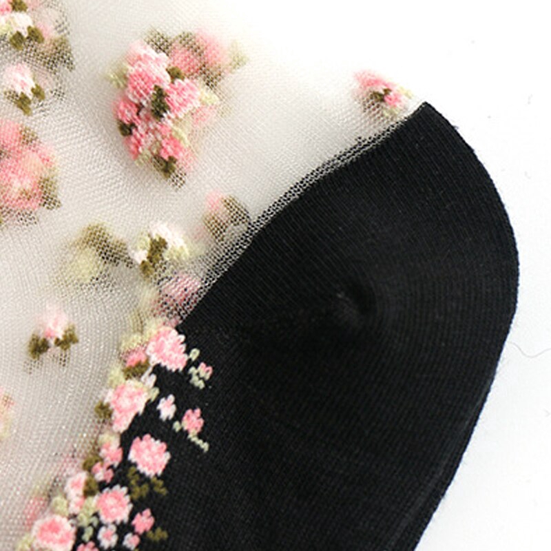 Spring summer Flowers Lace Harajuku Socks Women Transparent Mesh Calcetines
