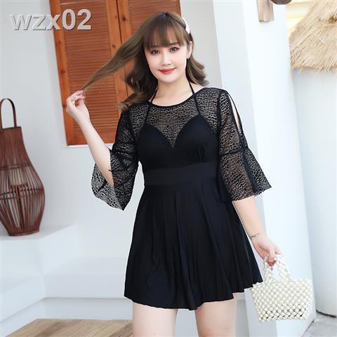 Áo tắm chị béo nữ rộng rãi viền ren một mảnh để che bụng váy bơi giảm