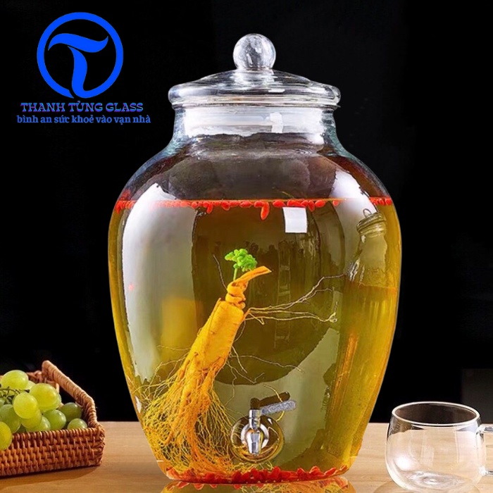 Bình Ngâm Rượu Thủy Tinh 10 lít chum trơn có van & không van