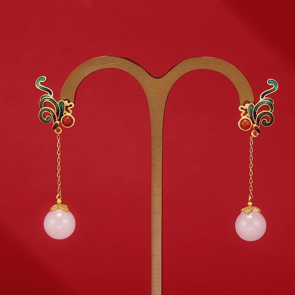 Bông Tai Dáng Dài Mặt Hình Học Màu Đỏ / Xanh Lá Phong Cách Trung Hoa Cổ Điển Thời Trang Cho Nữ