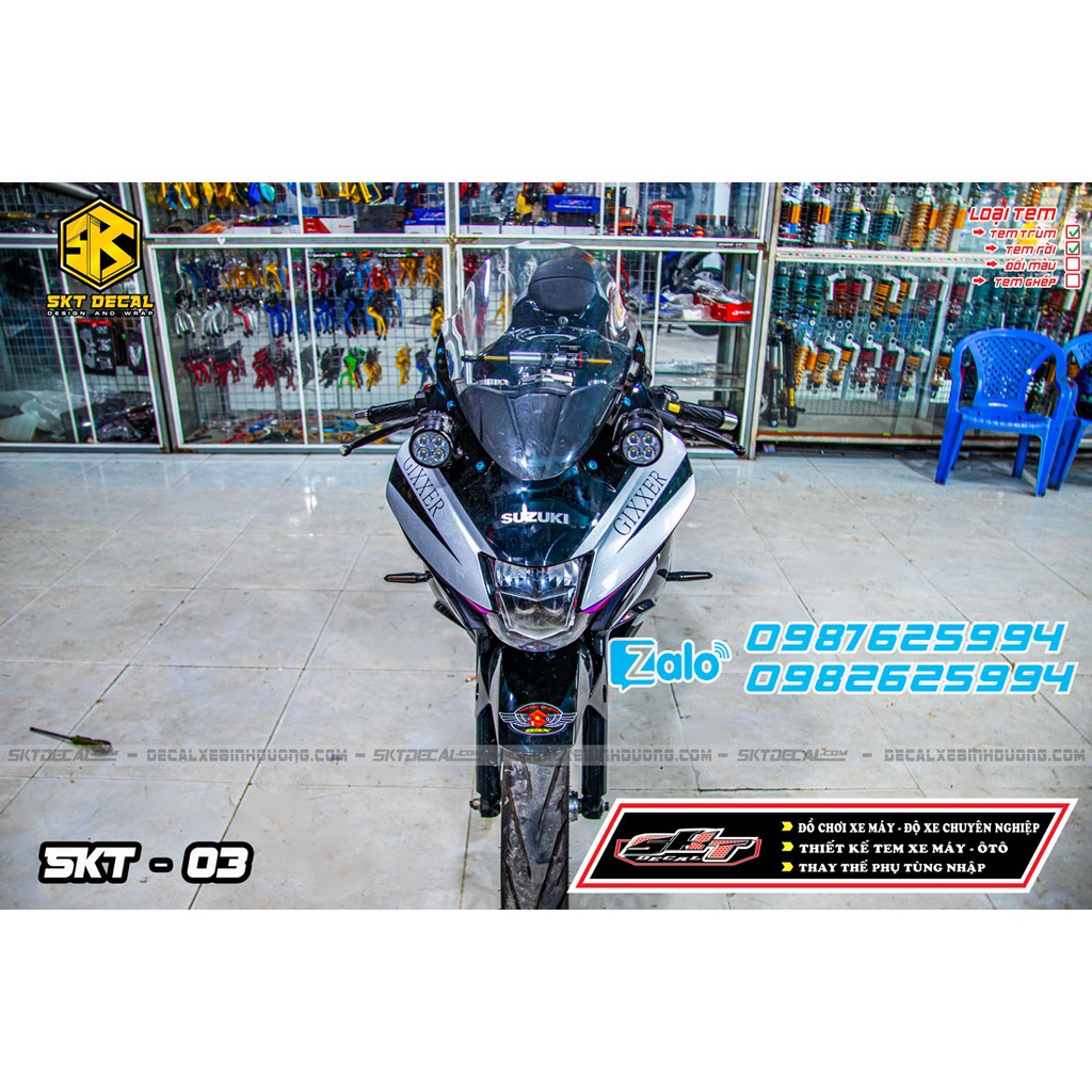 Tem trùm gsx đen bạc chất liệu decal mccal