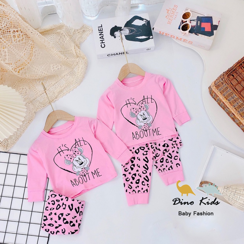 Cặp Bộ Cotton Mickey Nơ Hồng Cho Bé Gái