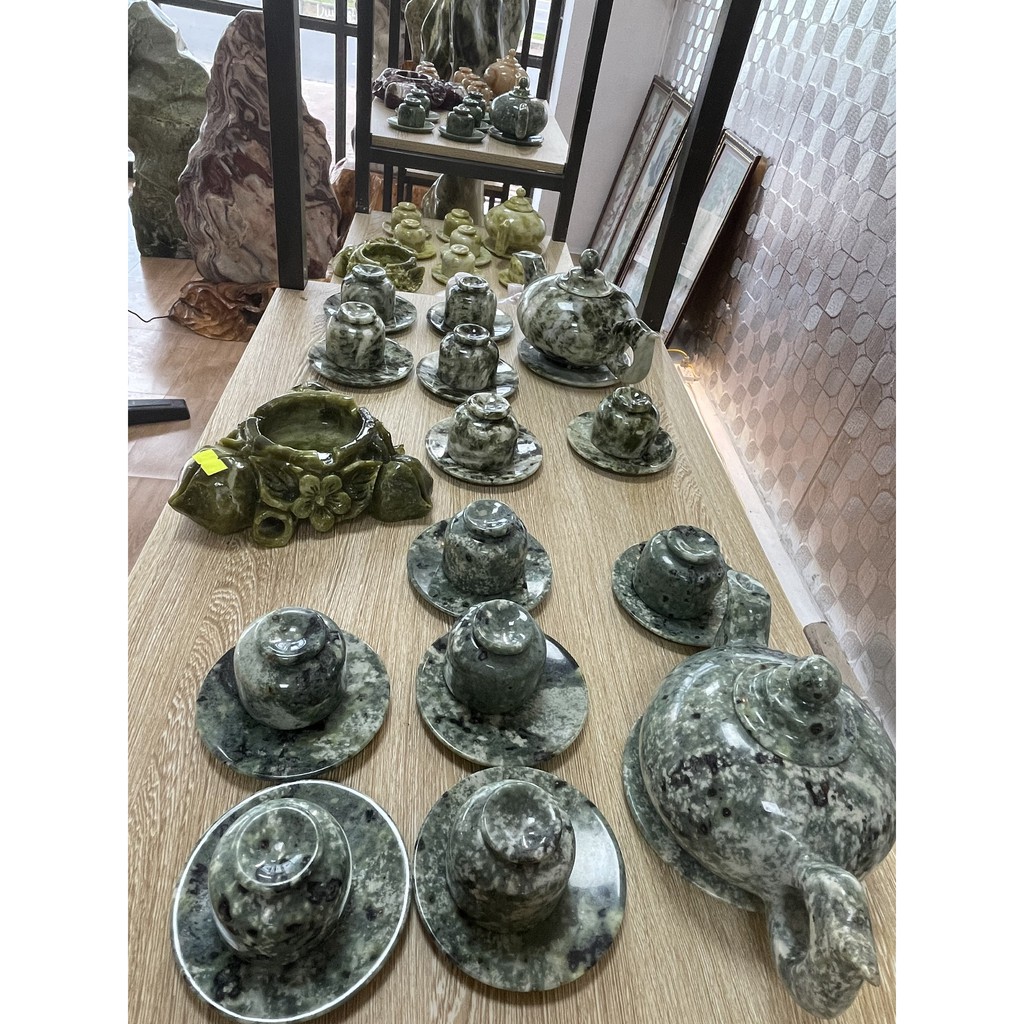 Ấm chén pha trà bằng đá serpentine tự nhiên