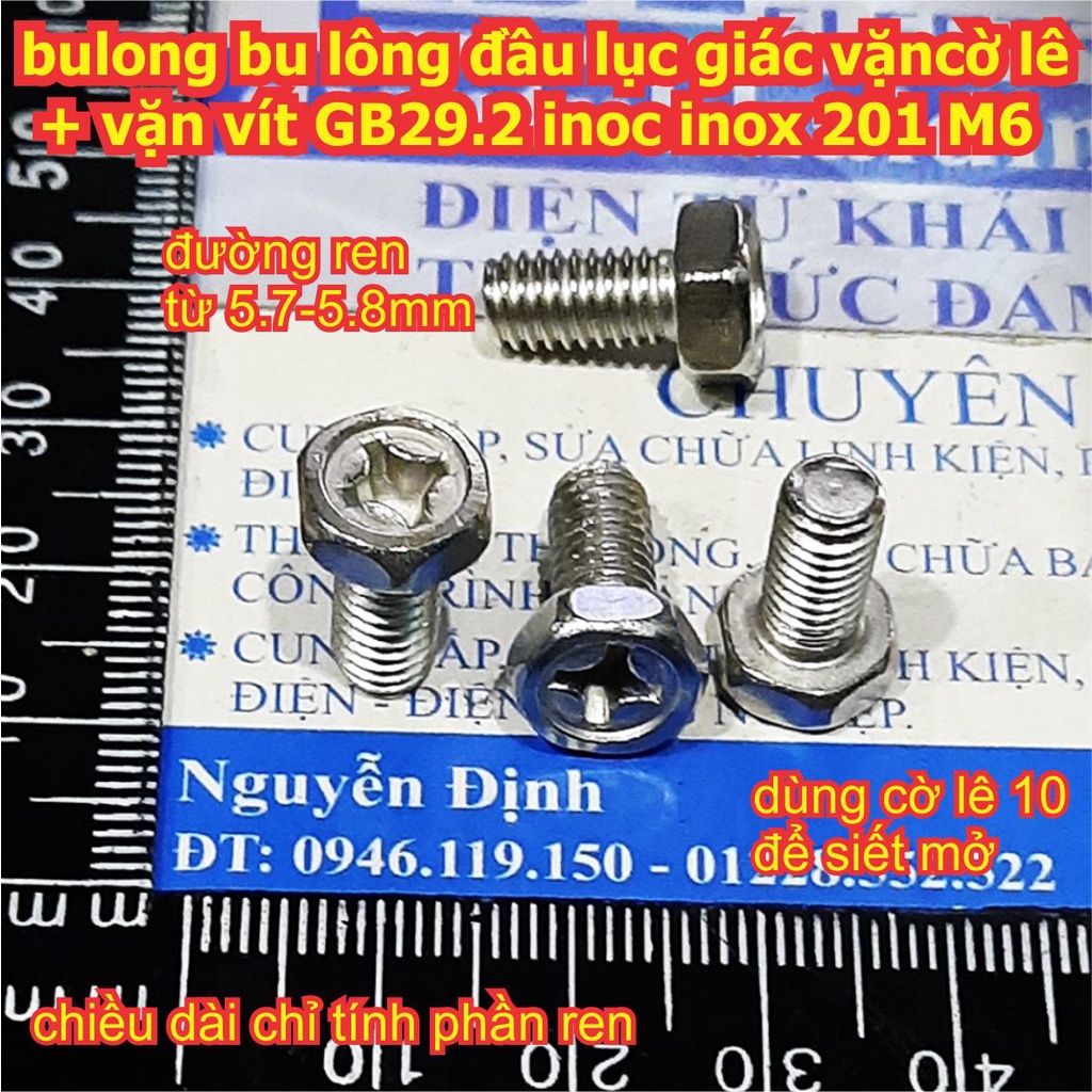 bulong bu lông đầu lục giác vặn cờ lê + vặn vít GB29.2 inoc inox 201 M4 M5 M6 dài 6mm ~ 30mm kde8020