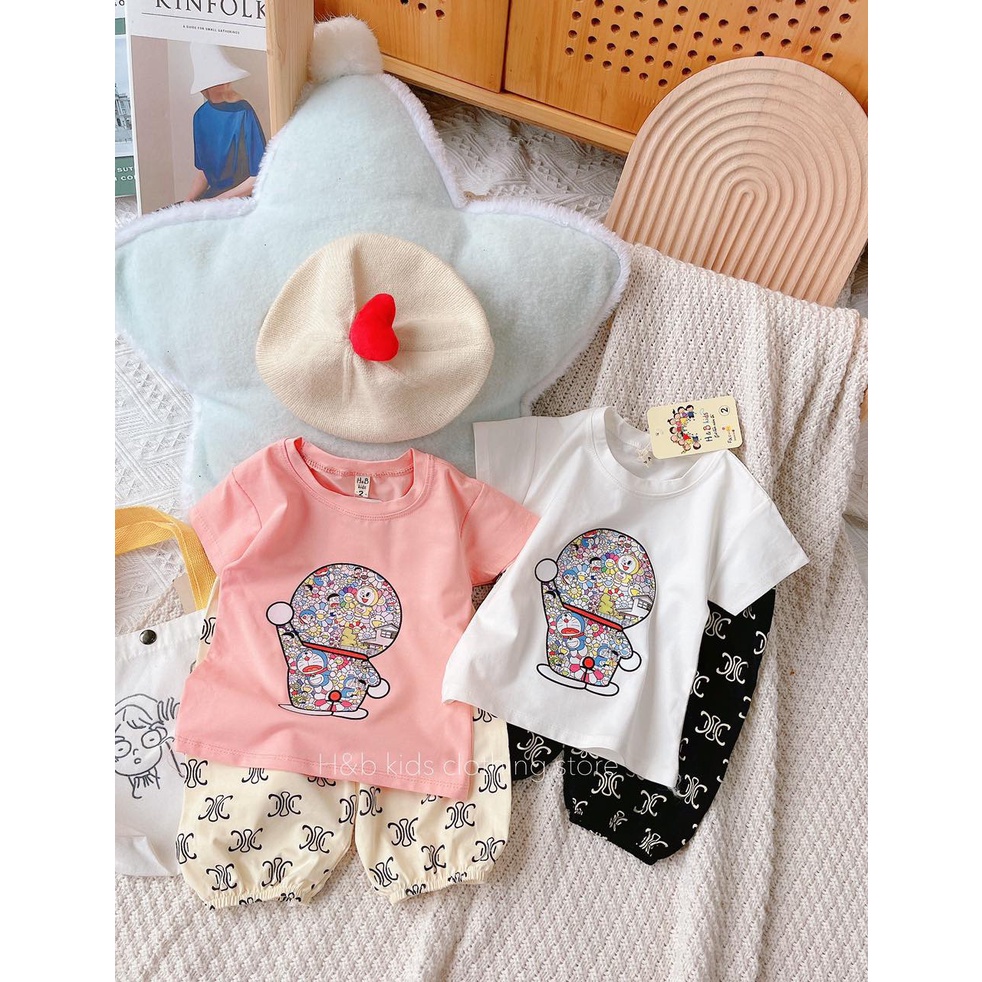 Bộ cộc tay  DOREMON  QUẦN LỬNG  bé gái cotton 4c size 7-20kg