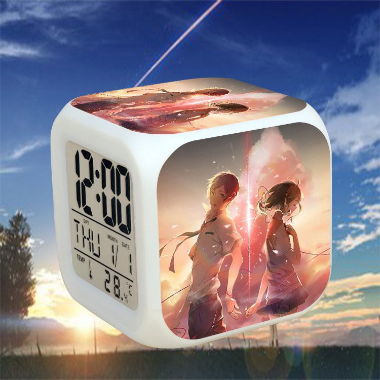 Đồng hồ báo thức để bàn in hình YOUR NAME KIMINONAWA đèn LED đổi màu anime chibi xinh xắn