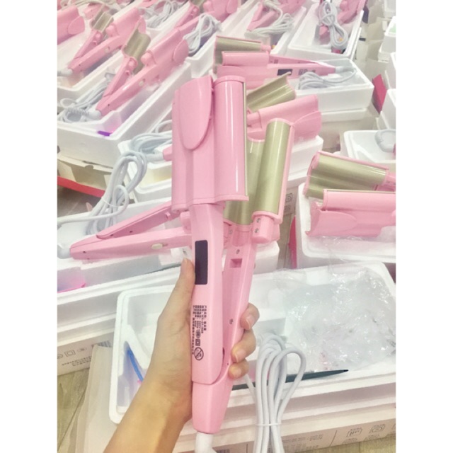 Máy làm tóc xoăn sóng nước 3 trục LCD 15 mức chỉnh nhiệt độ - kẹp 3 càng