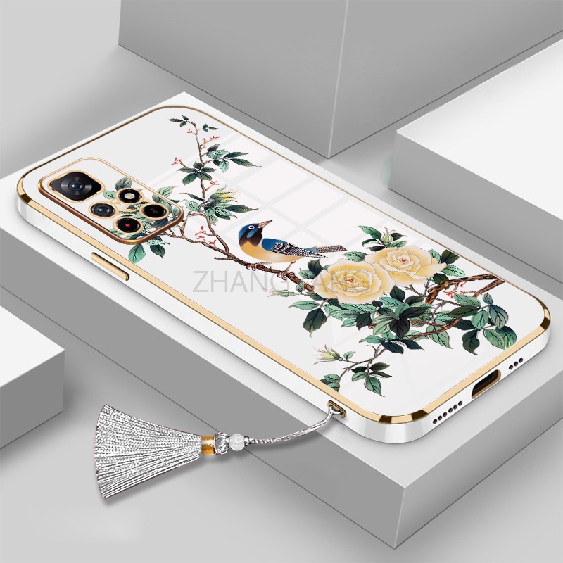 Ốp Điện Thoại Silicon Mềm Mạ Điện Họa Tiết Hoa Và Chim Kèm Dây Đeo Cho Redmi 10 Redmi 9 Redmi 8 Redmi 7 Redmi 8a