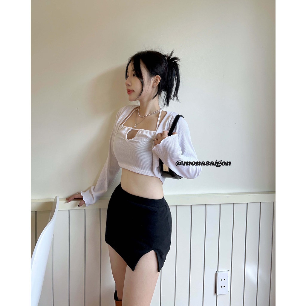Chân váy ngắn xẻ tà MONÁ - SLAY ĐEN | BigBuy360 - bigbuy360.vn