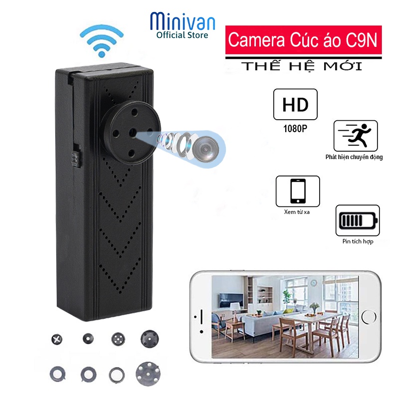 Camera mini wifi Fullhd 4K khuy áo kết nối điện thoại không dây thẻ nhớ siêu nhỏ quay phim hành trình Minivan C9N