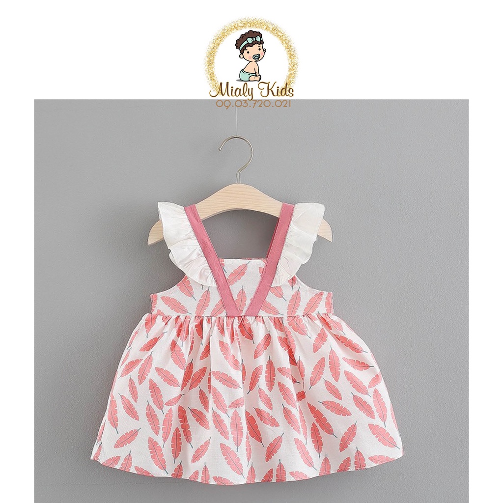 Đầm tay cánh tiên dáng phồng họa tiết chiếc lá Mialy Kids cho bé gái (8-15kg) chất kate mềm cùng màu sắc ngọt ngào cho b