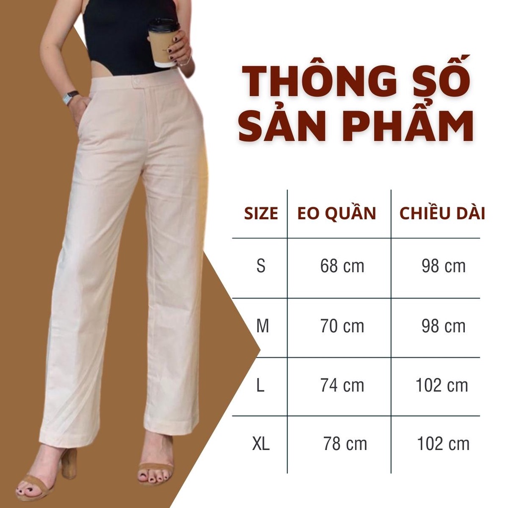 Quần Ống Suông Nữ Dài Cạp Cao Chất Liệu Linen Hai Màu Hồng Trắng Siêu Tôn Dáng Thoáng Mát Không Nhăn Không Phai Màu