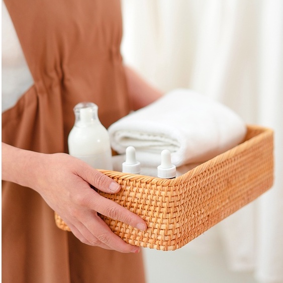 Giỏ mây tre đan thủ công Việt Nam BAMBOOO ECO đựng bánh kẹo hoa quả khăn tắm trang trí trong nhà bếp phòng khách