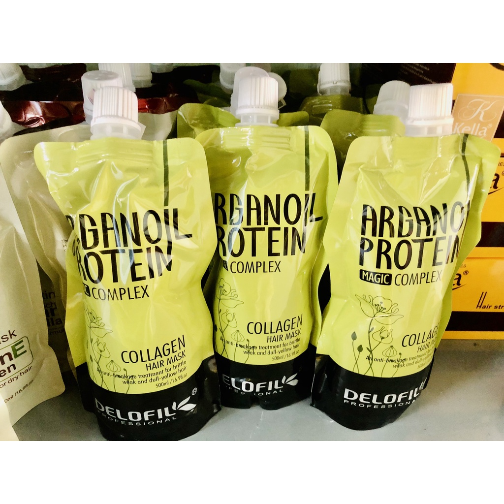 DẦU HẤP Ủ TÓC PHỤC HỒI DƯỠNG ẨM COLLAGEN DELOFIL ARGANOIL PROTEIN SIÊU MƯỢT 500ML