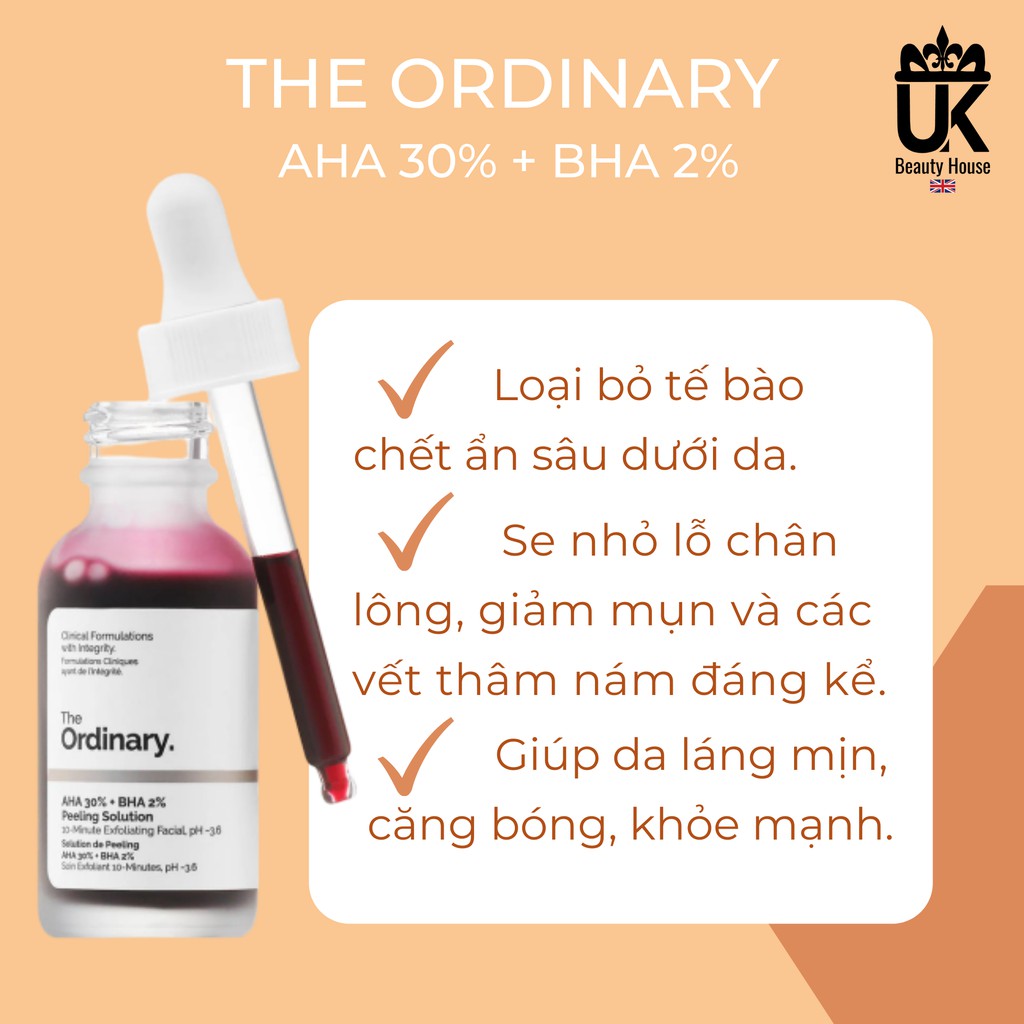 [Mã 154FMCGSALE giảm 8% đơn 500K] SERUM TẨY DA CHẾT HÓA HỌC THE ORDINARY AHA 30% + BHA 2% PEELING SOLUTION 30ML