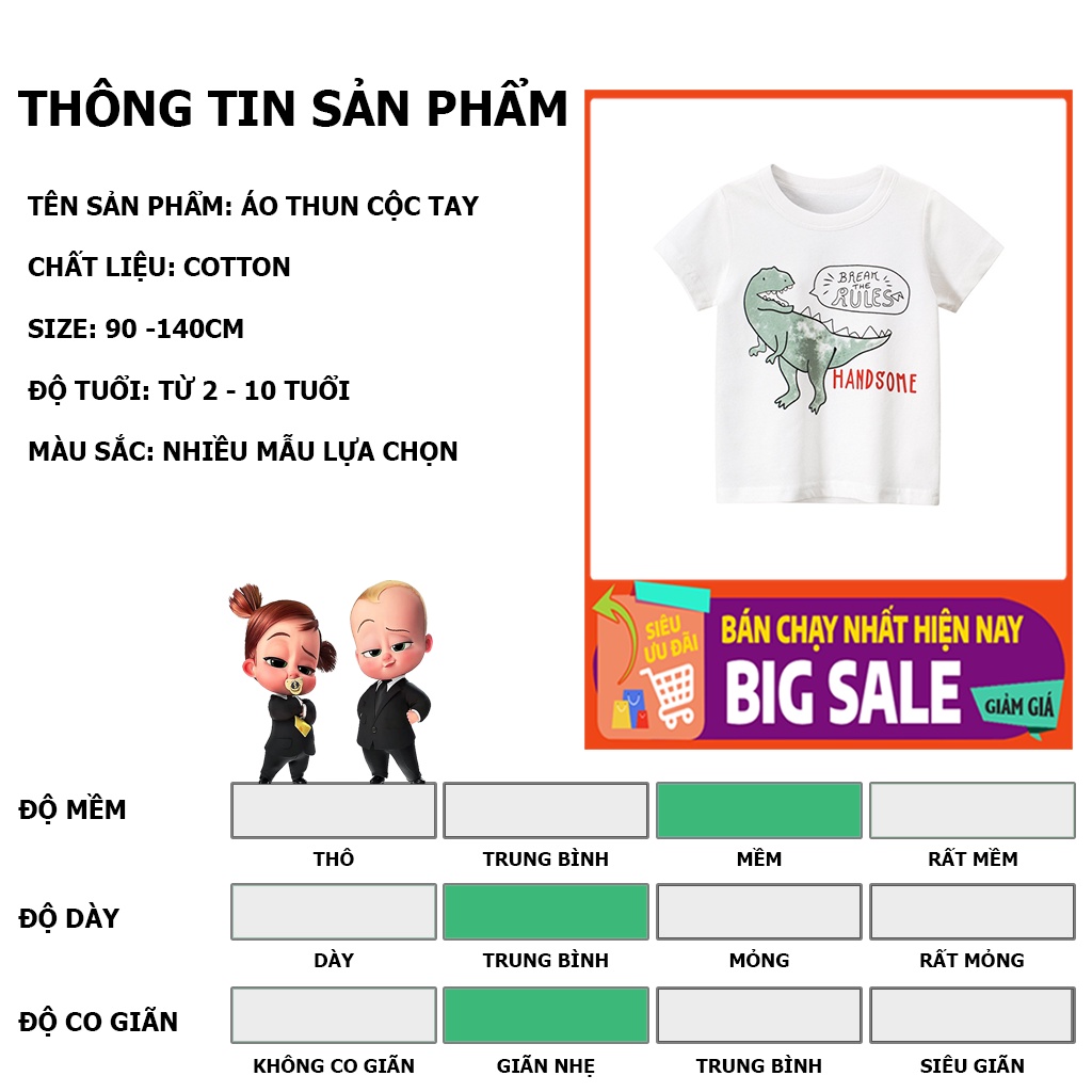 Áo thun bé trai 27KIDS áo thun cộc tay cho bé chất cotton hàng xuất Âu Mỹ