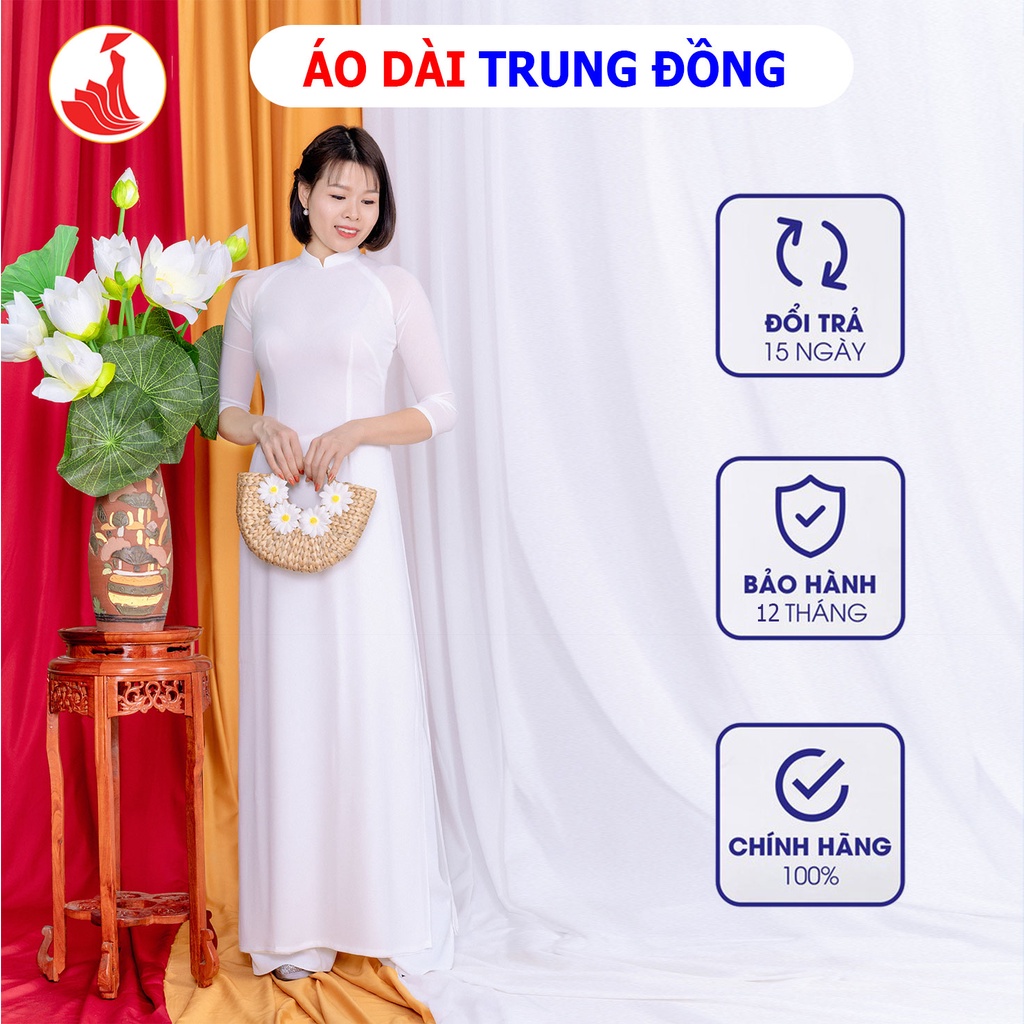Áo dài trắng 4 tà chất liệu vài chiffon cổ cao 2.5cm tay lỡ màu trắng | Áo dài Trung Đồng